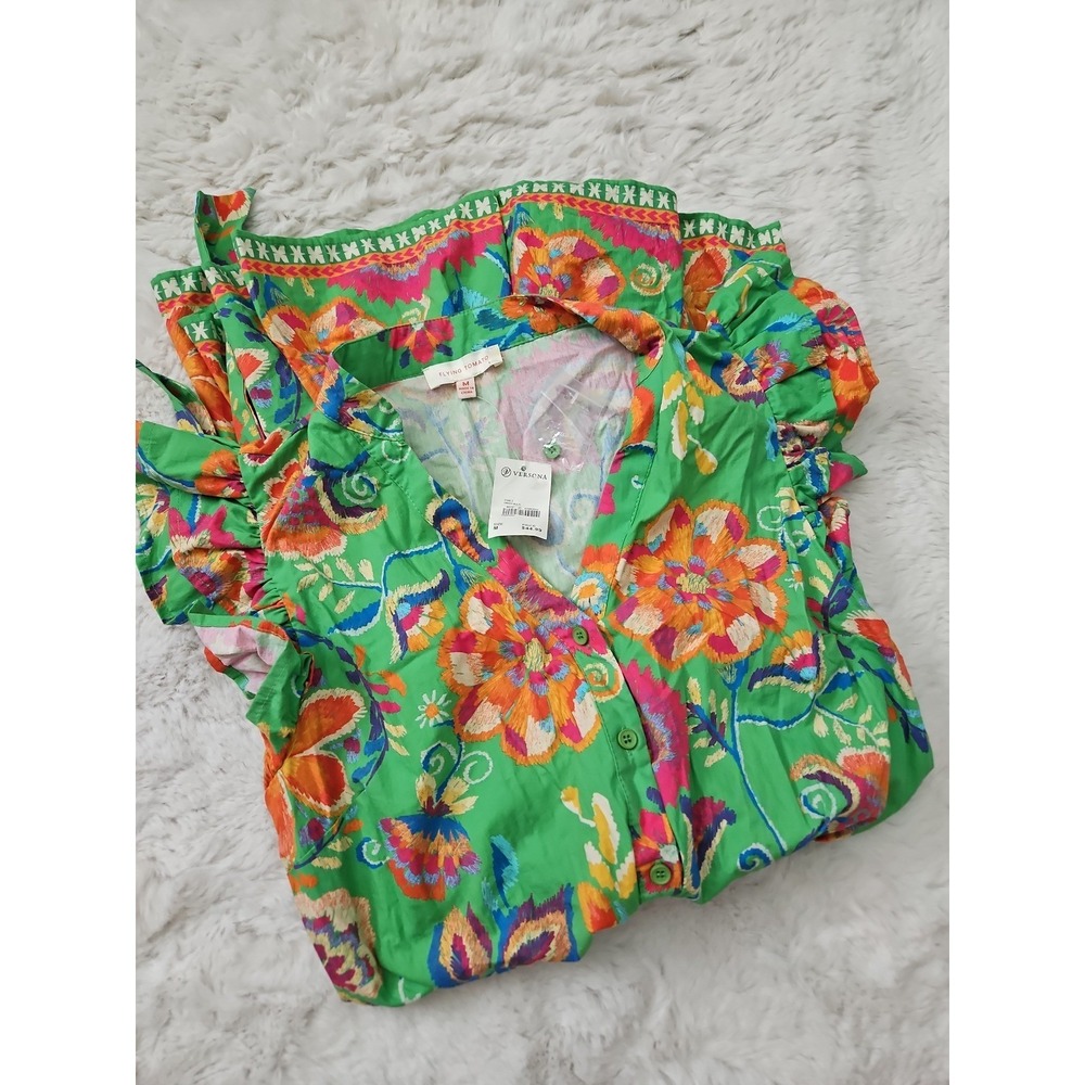 Flying Tomato Versona Floral Cotton Flutter Sleeve Mini Dress Medium NWT
